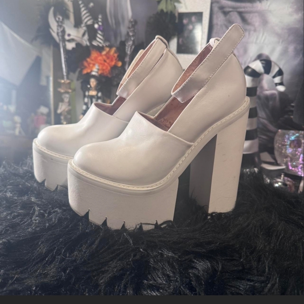 White Jeffrey Campell Scully Platforms.